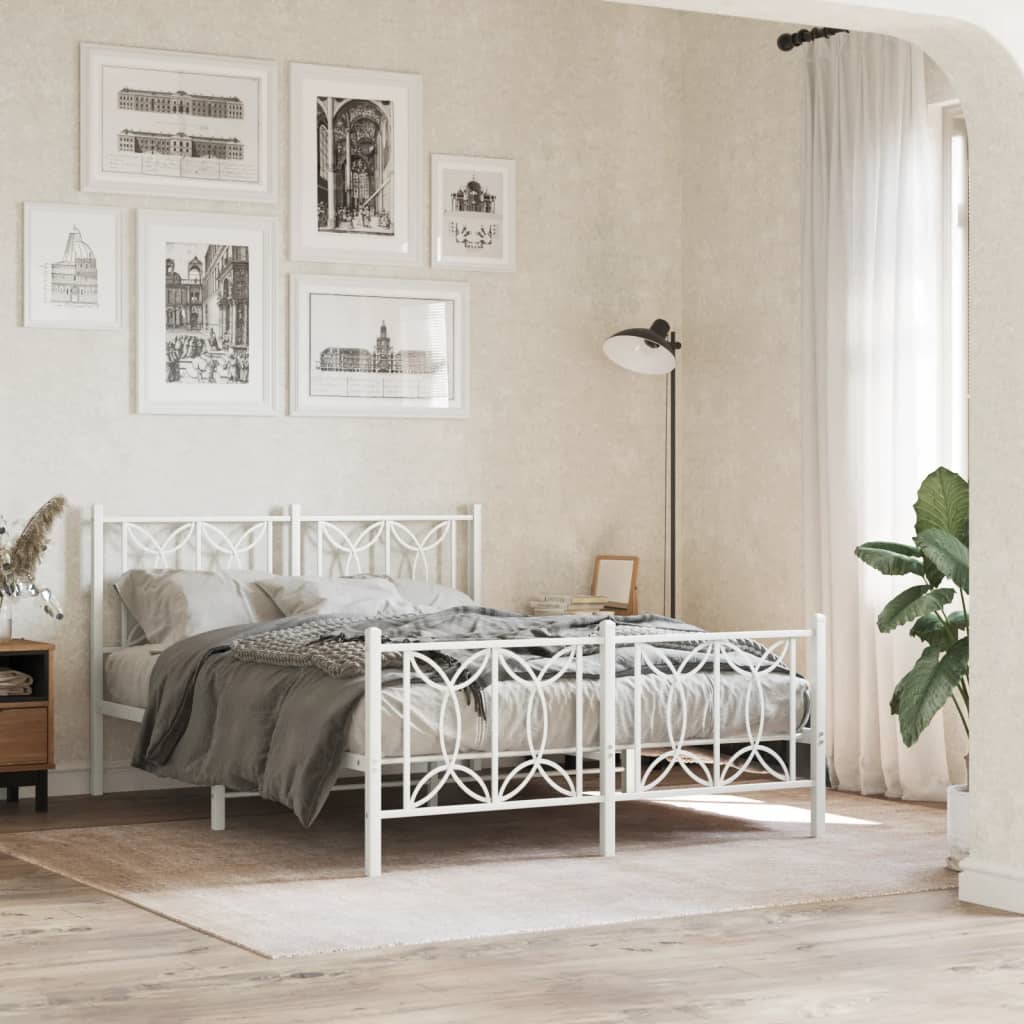 Vetonek Estructura cama sin colchón con estribo metal blanco 135x190 cm