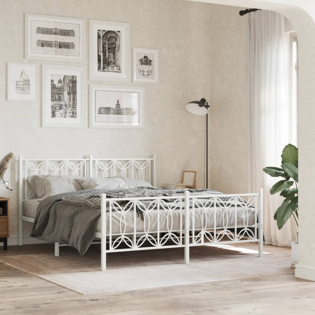 Vetonek Estructura cama sin colchón con estribo metal blanco 150x200 cm