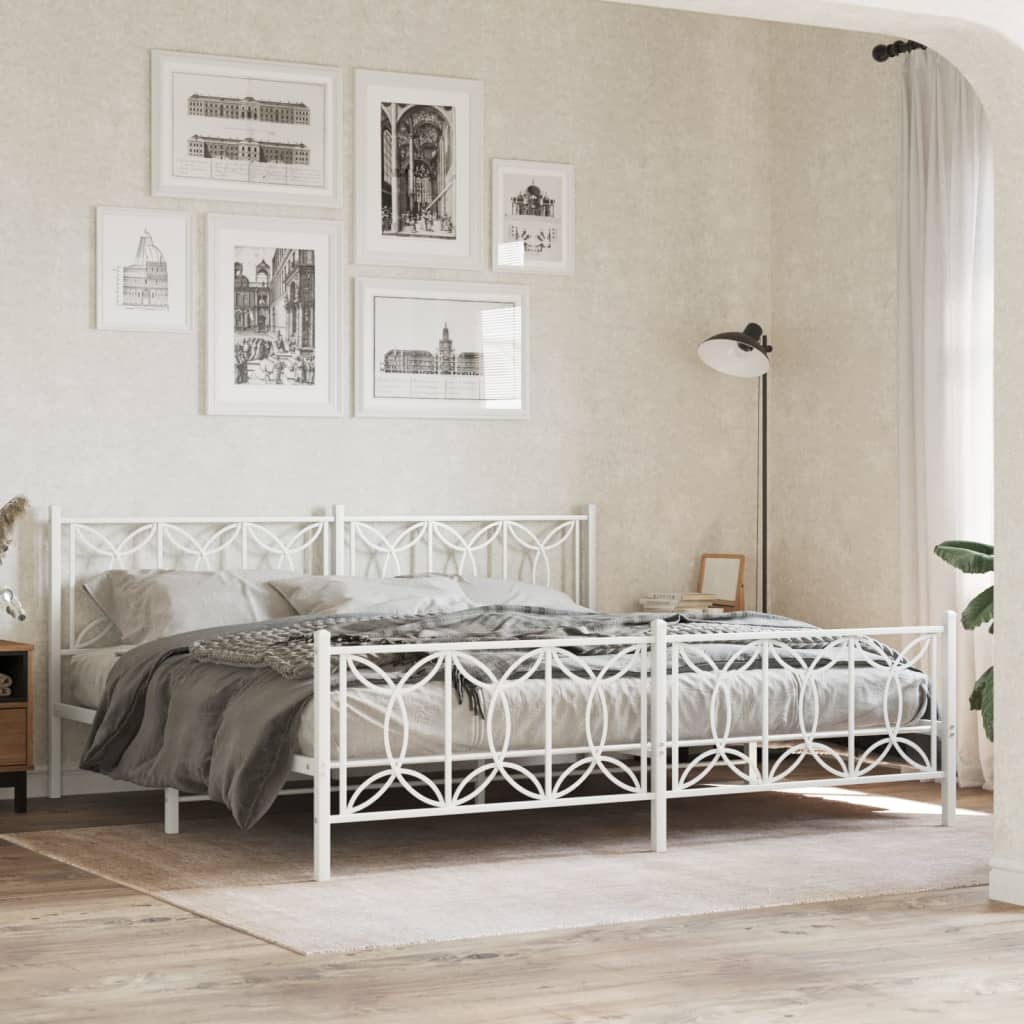 Vetonek Estructura cama sin colchón con estribo metal blanco 200x200 cm