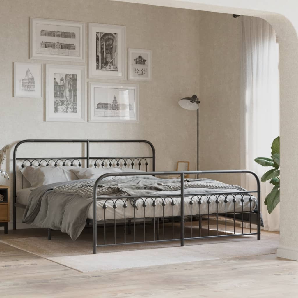 Vetonek Estructura cama sin colchón con estribo metal negro 183x203 cm