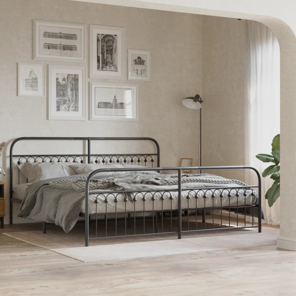 Vetonek Estructura cama sin colchón con estribo metal negro 200x200 cm