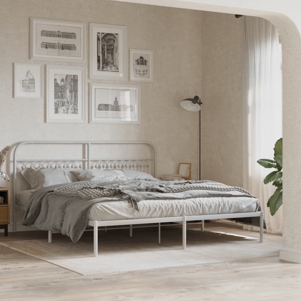 Vetonek Estructura cama sin colchón con cabecero metal blanco 183x203cm