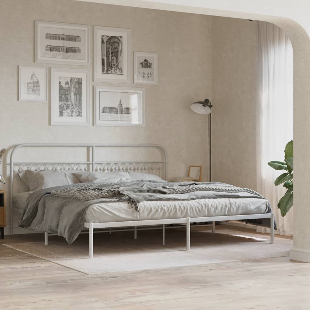 Vetonek Estructura cama sin colchón con cabecero metal blanco 193x203cm