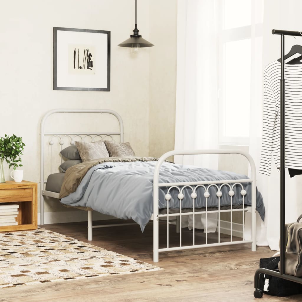 Vetonek Estructura cama sin colchón con estribo metal blanco 75x190 cm