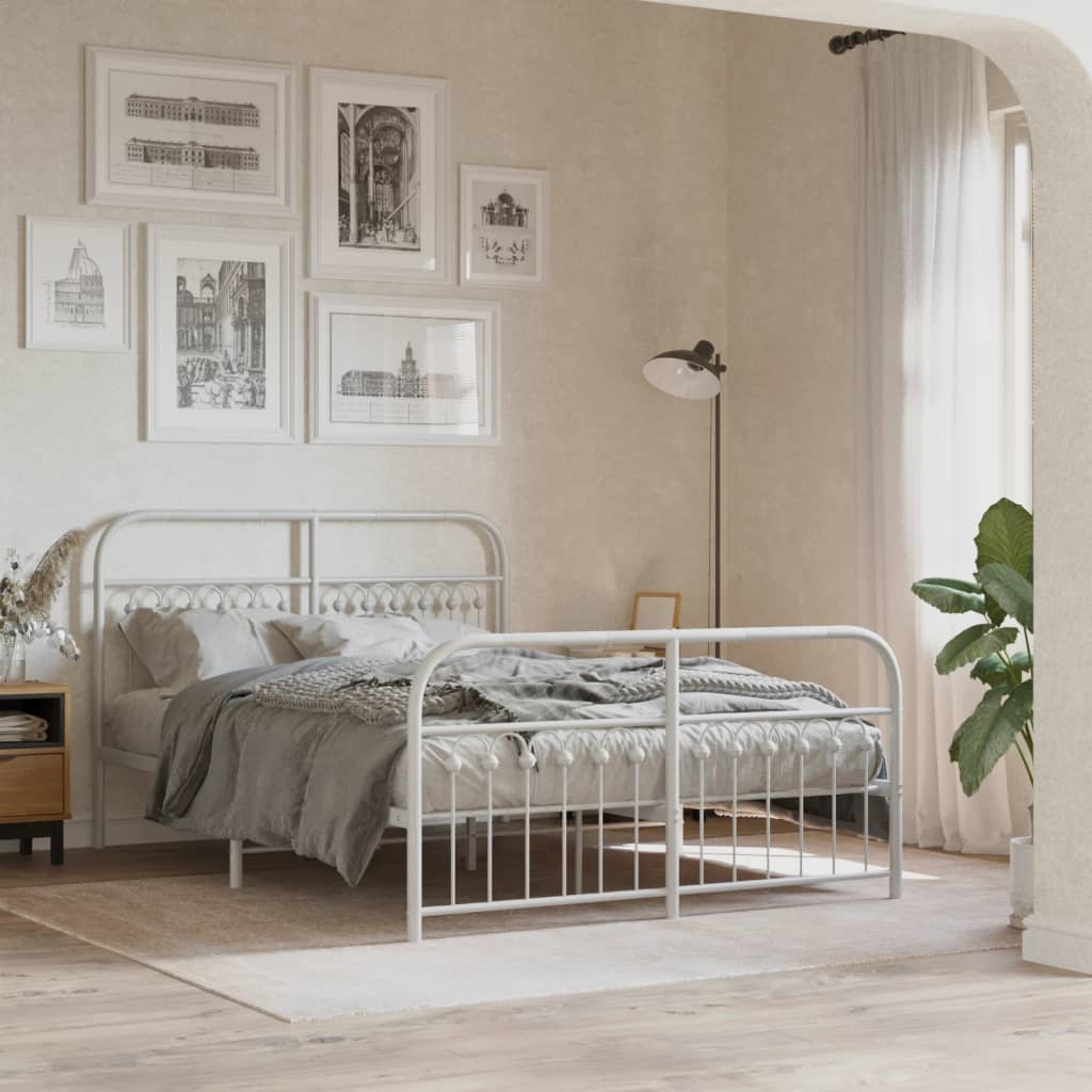 Vetonek Estructura cama sin colchón con estribo metal blanco 137x190 cm