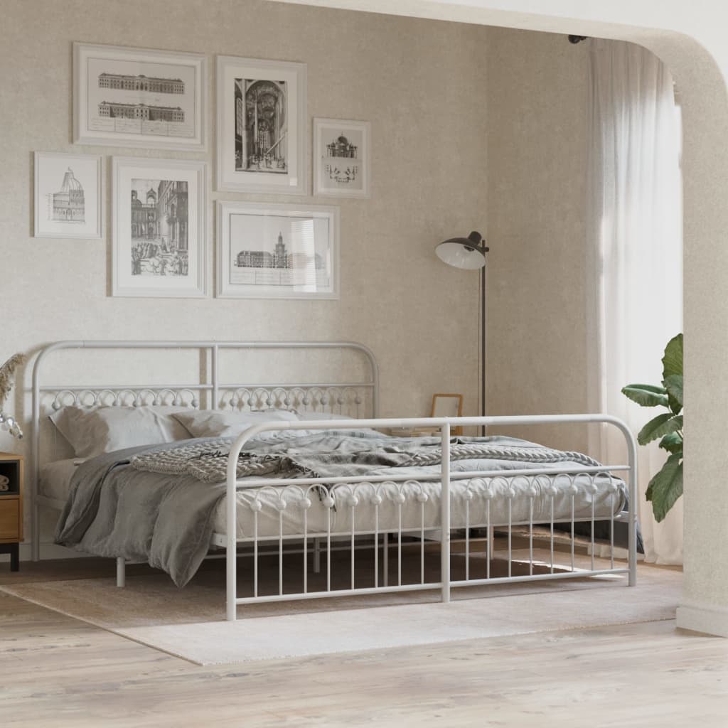 Vetonek Estructura cama sin colchón con estribo metal blanco 183x203 cm