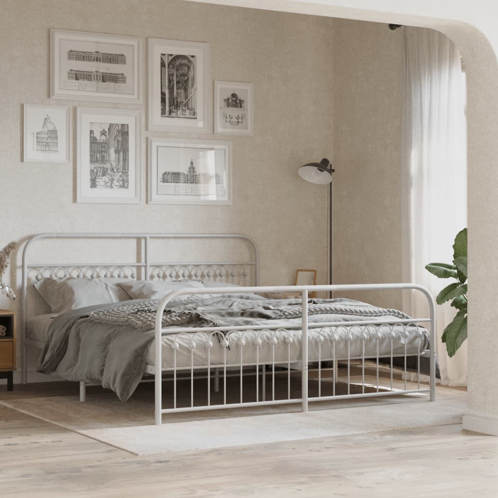 Vetonek Estructura cama sin colchón con estribo metal blanco 183x213 cm