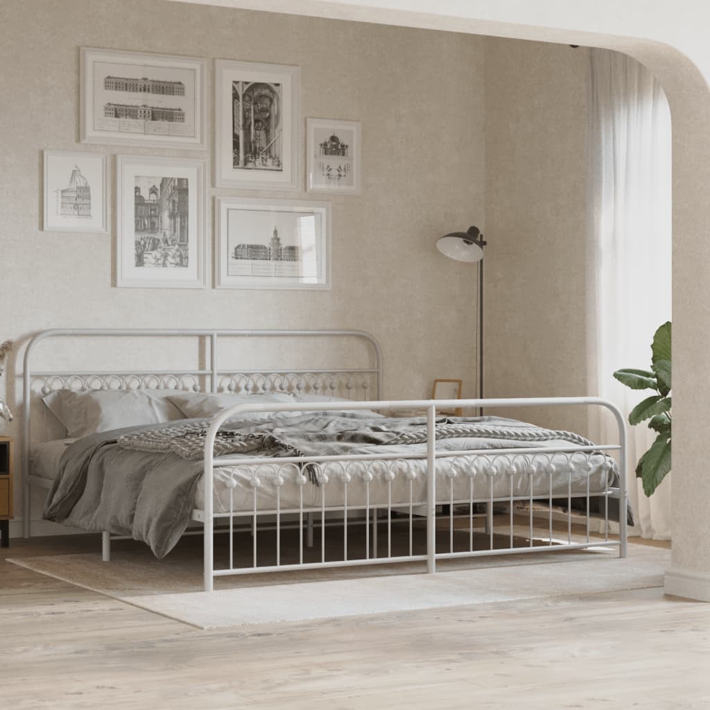 Vetonek Estructura cama sin colchón con estribo metal blanco 200x200 cm