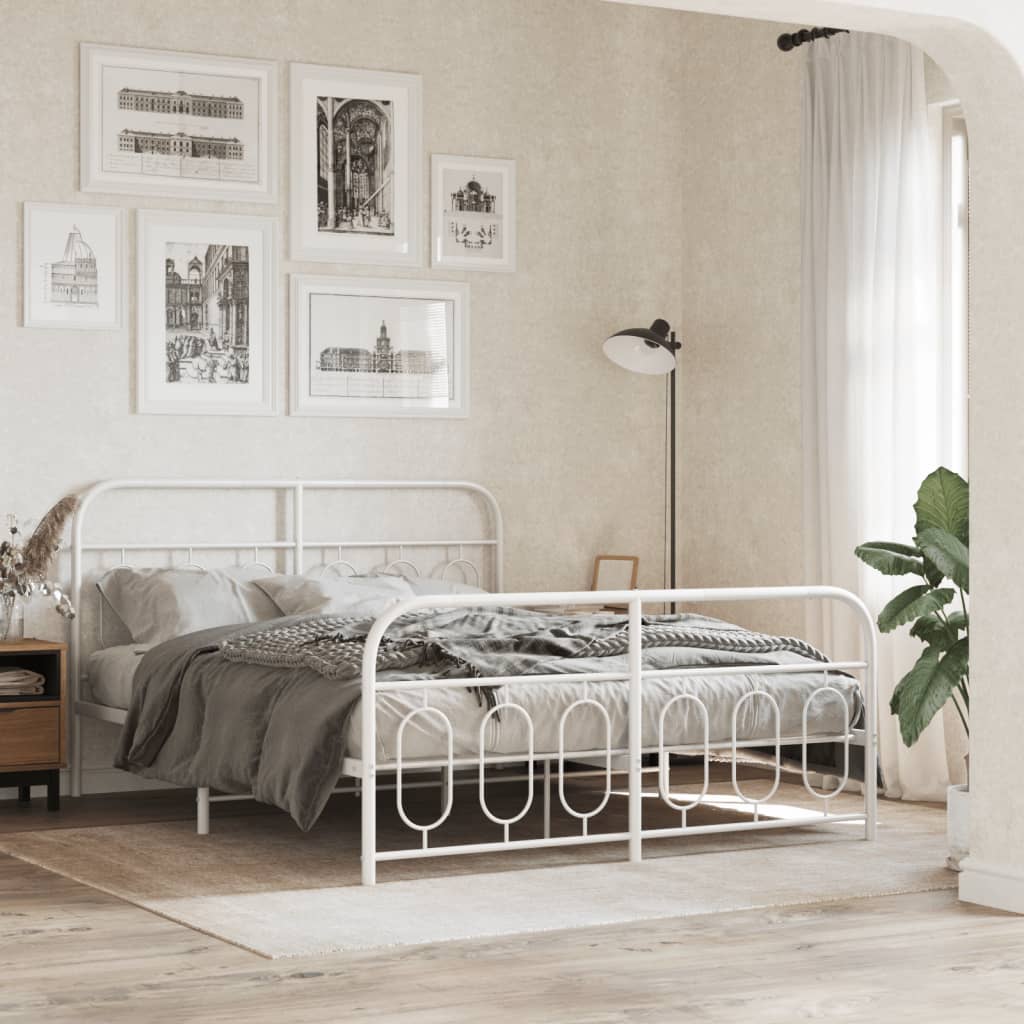 Vetonek Estructura cama sin colchón con estribo metal blanco 135x190 cm