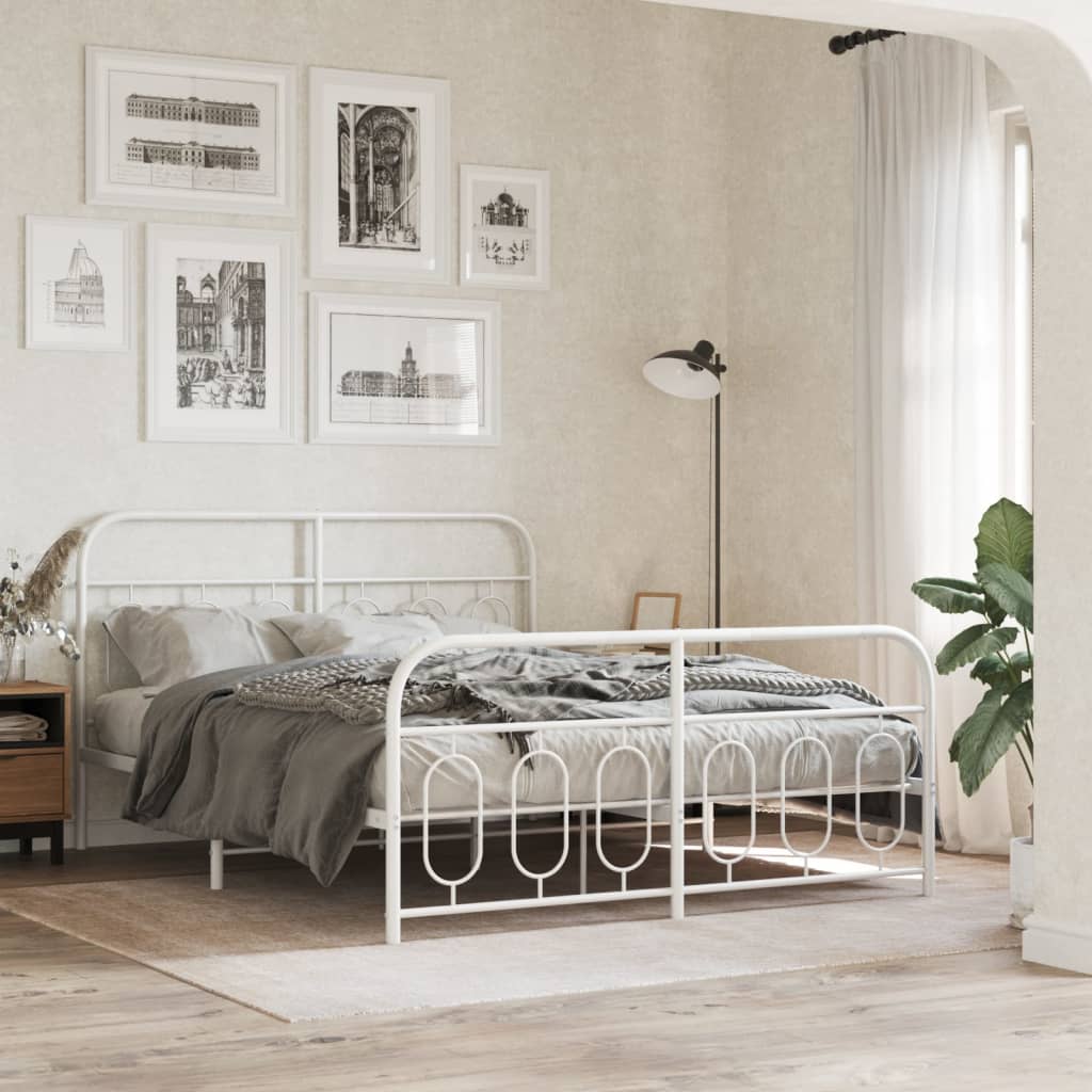 Vetonek Estructura cama sin colchón con estribo metal blanco 140x190 cm