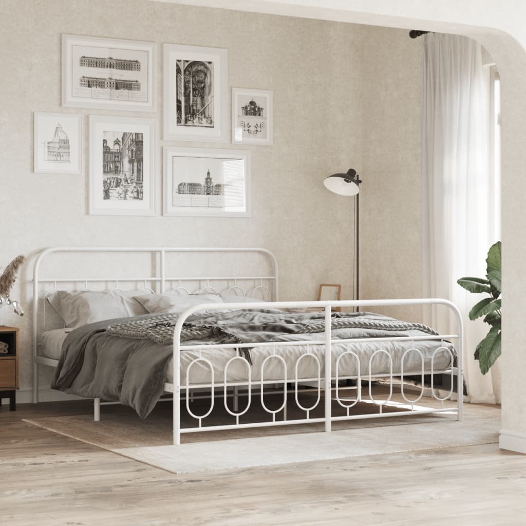 Vetonek Estructura cama sin colchón con estribo metal blanco 160x200 cm