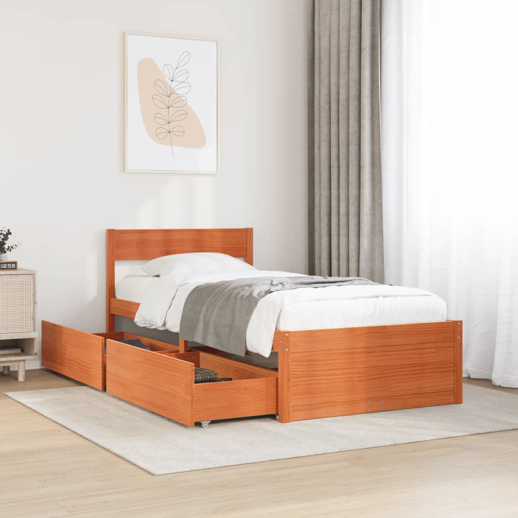 Vetonek Estructura de cama sin colchón madera de pino marrón 90x200 cm