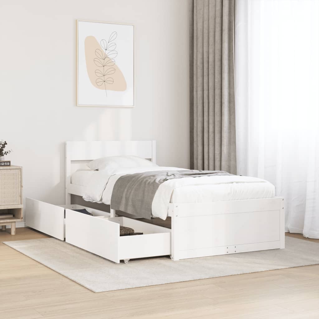 Vetonek Estructura de cama sin colchón madera maciza blanca 90x190 cm