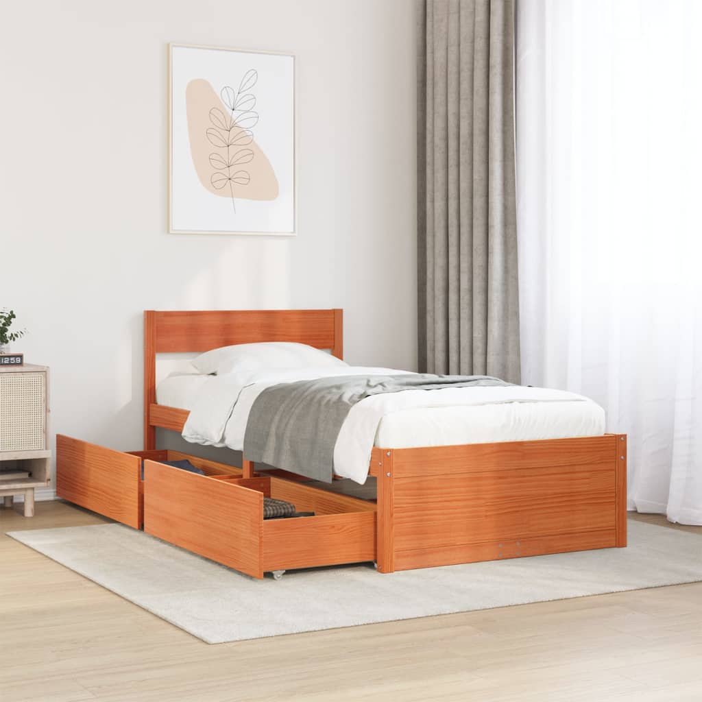 Vetonek Estructura de cama sin colchón madera maciza marrón 90x190 cm