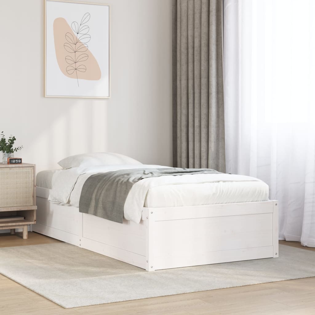 Vetonek Estructura de cama sin colchón madera maciza blanca 75x190 cm