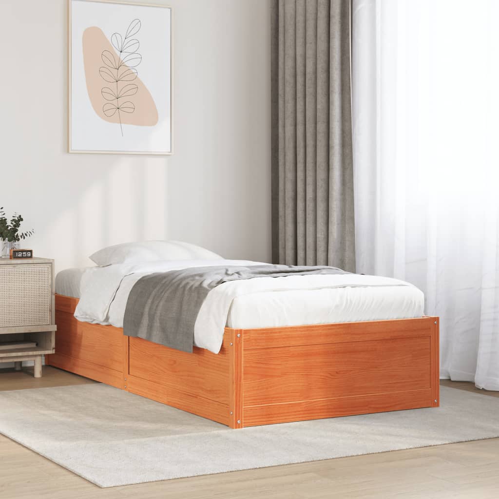 Estructura de cama sin colchón madera maciza marrón 75x190 cm v7864 Vetonek