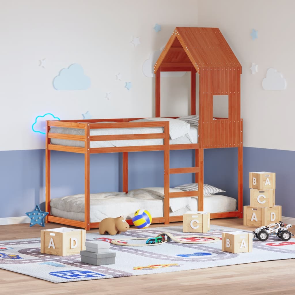 Techo de cama infantil madera maciza pino marrón 60x99x139,5 cm