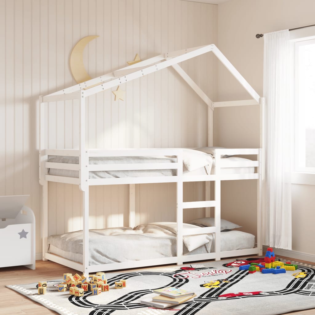 Vetonek Techo de cama infantil madera maciza blanco 213x95,5x144,5 cm