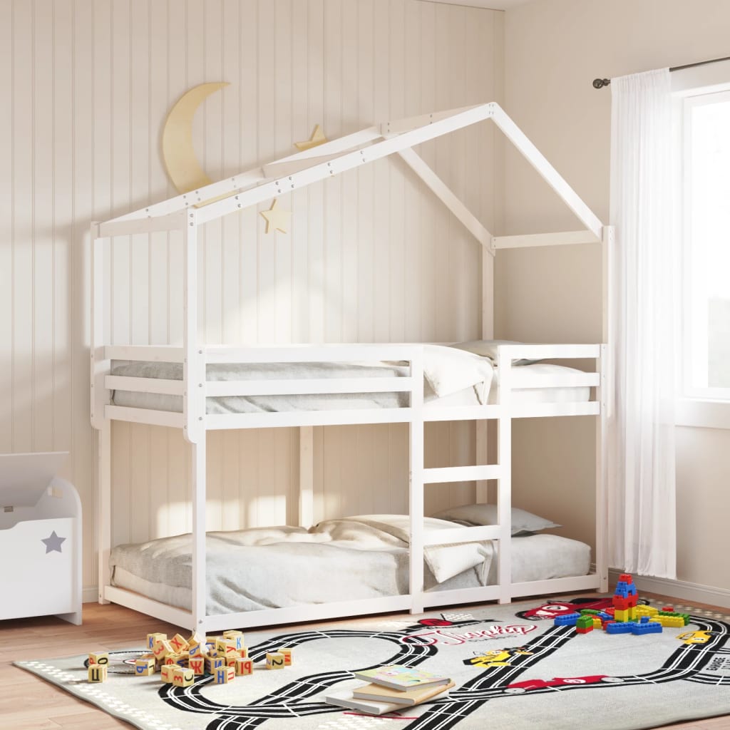 Vetonek Techo de cama infantil madera maciza blanco 203x95,5x142 cm