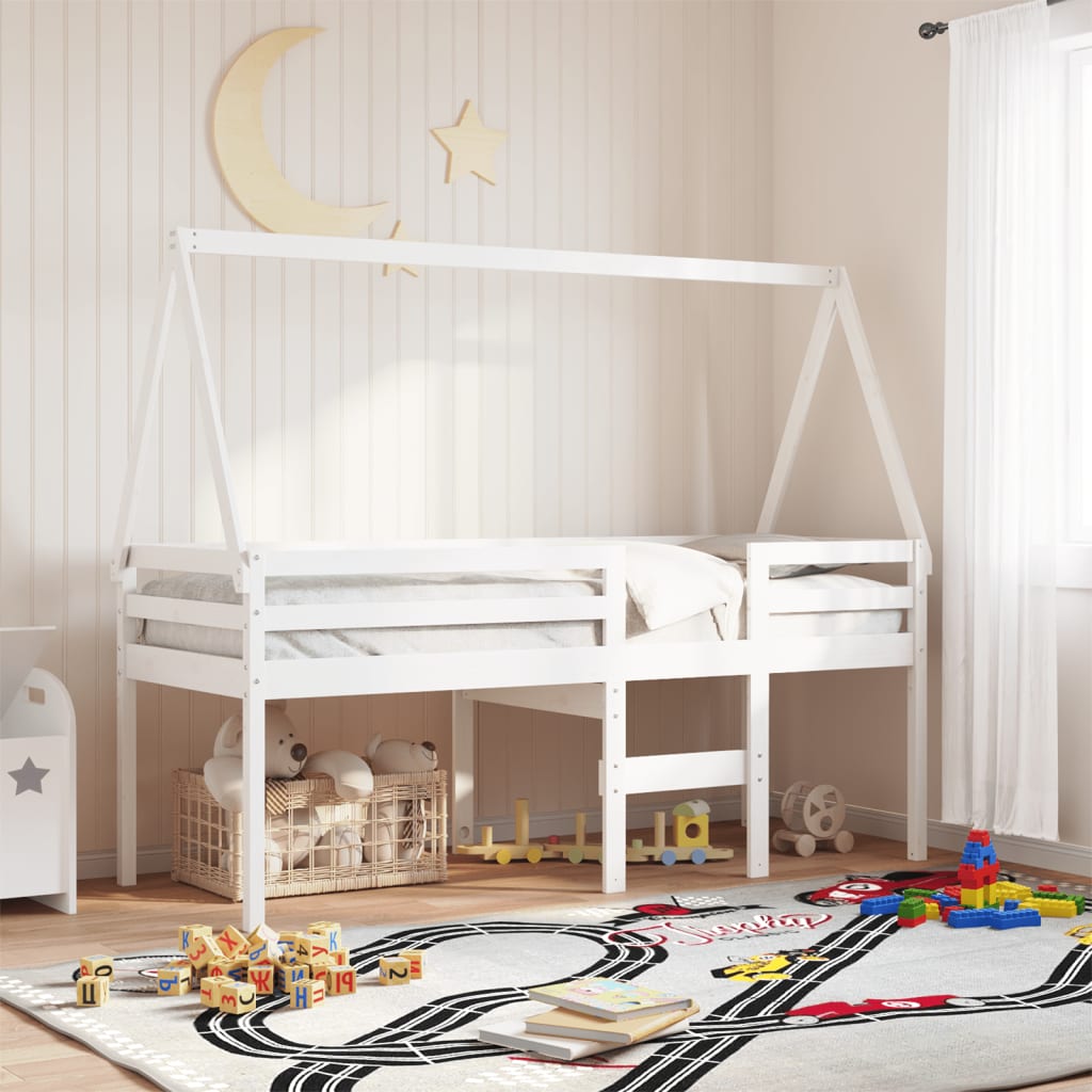 Techo de cama infantil madera maciza blanco 209x95,5x88 cm