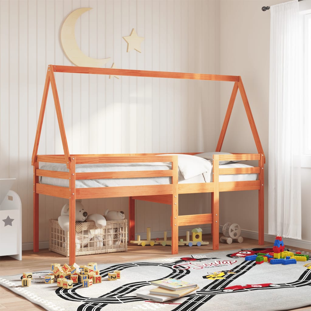 Vetonek Techo de cama infantil madera maciza pino marrón 209x85,5x88 cm