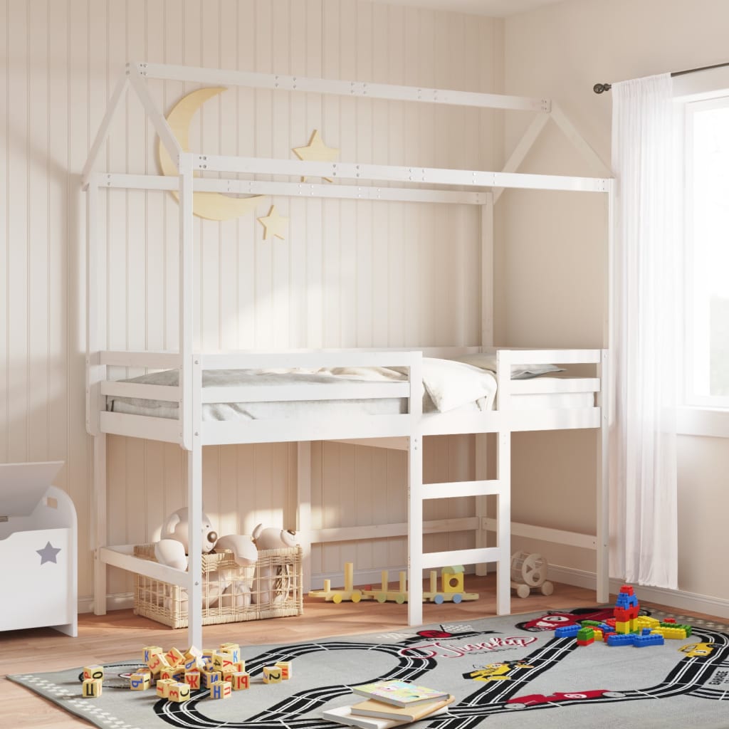 Vetonek Techo de cama infantil madera maciza blanco 217x95,5x159 cm