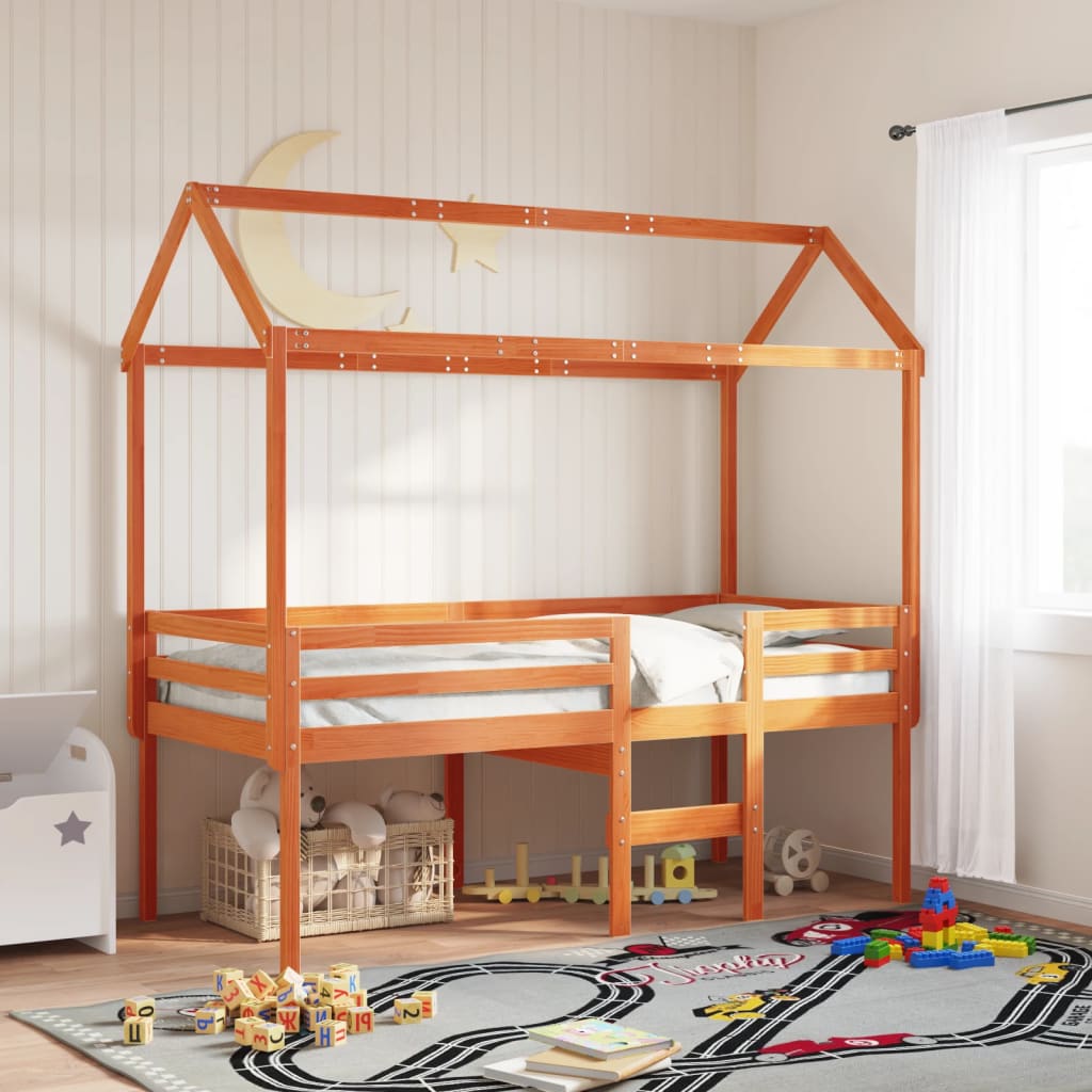 Vetonek Techo de cama infantil madera maciza marrón 217x95,5x159 cm