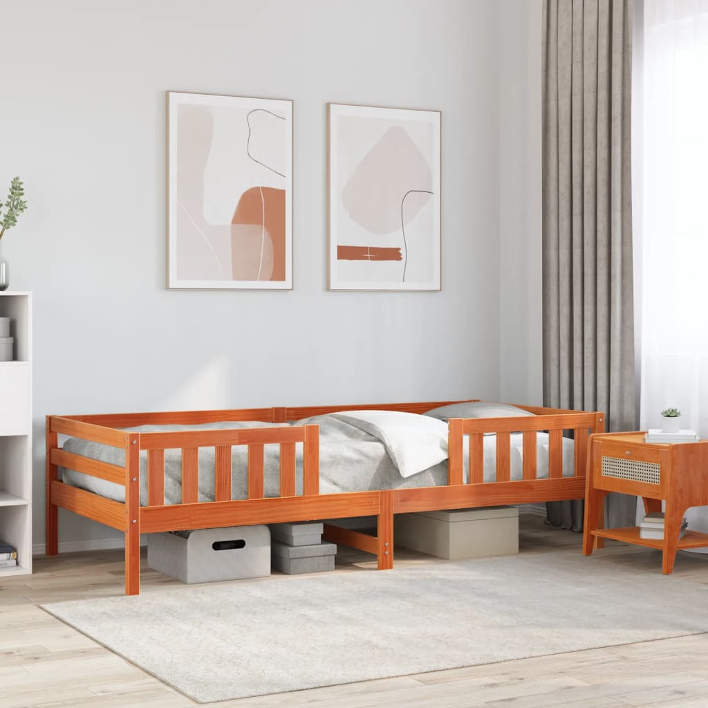 Vetonek Estructura de cama sin colchón madera de pino marrón 90x200 cm