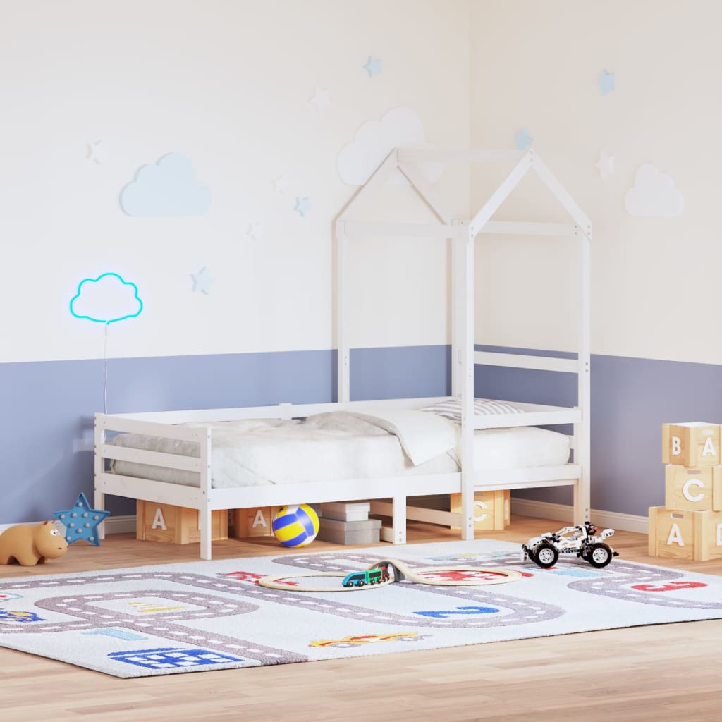 Vetonek Techo de cama infantil madera maciza blanco 118x70x176,5 cm