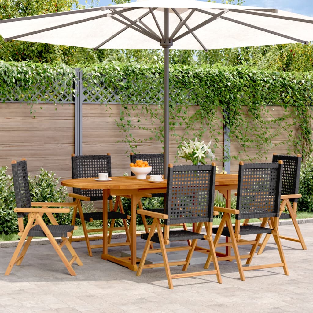 Vetonek Set de comedor de jardín 7 pzas ratán PE madera acacia negro