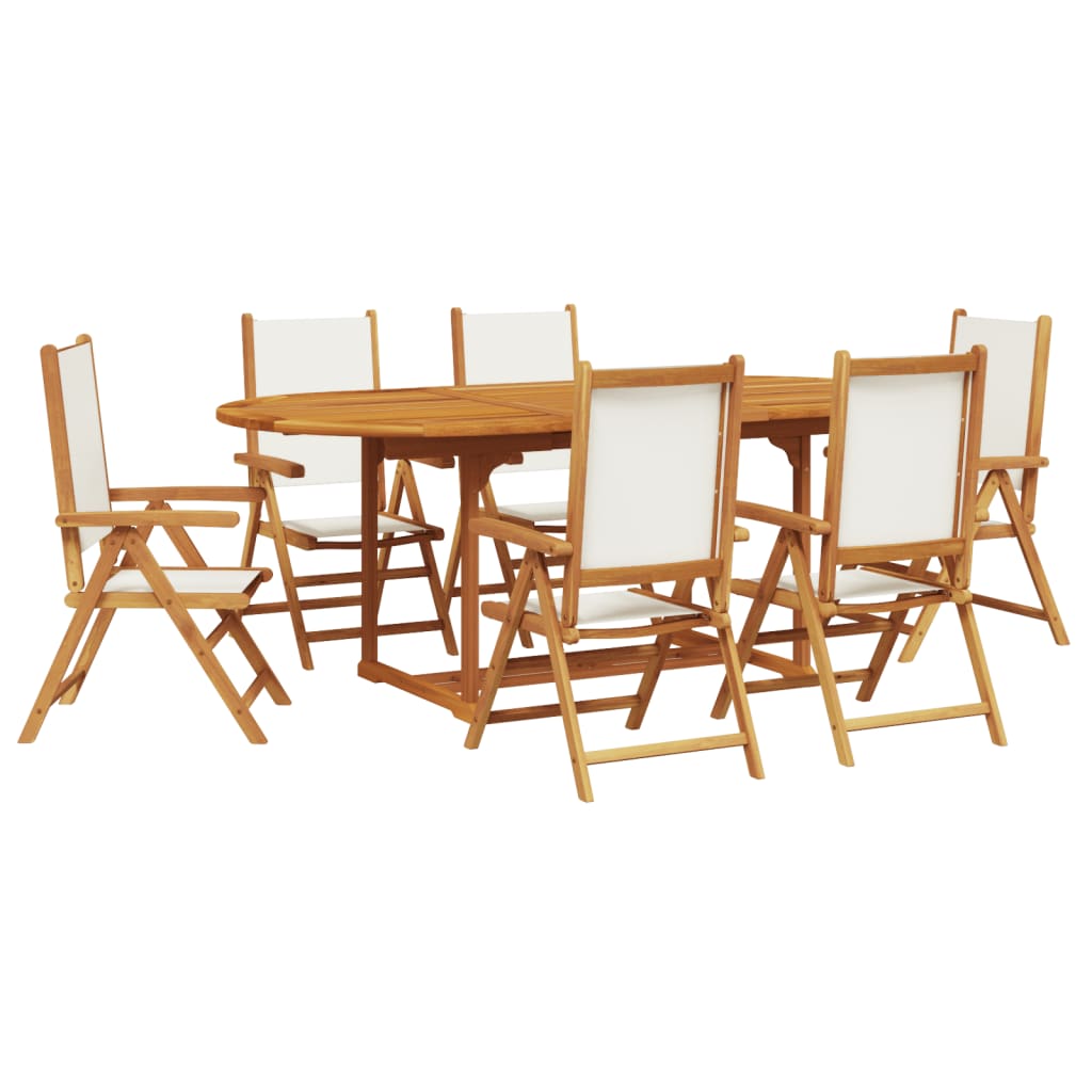 Set de comedor de jardín 7 pzas tela madera maciza blanco crema V3529 Vetonek