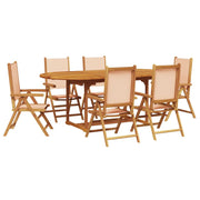Set de comedor de jardín 7 pzas tela madera maciza beige V3550 Vetonek