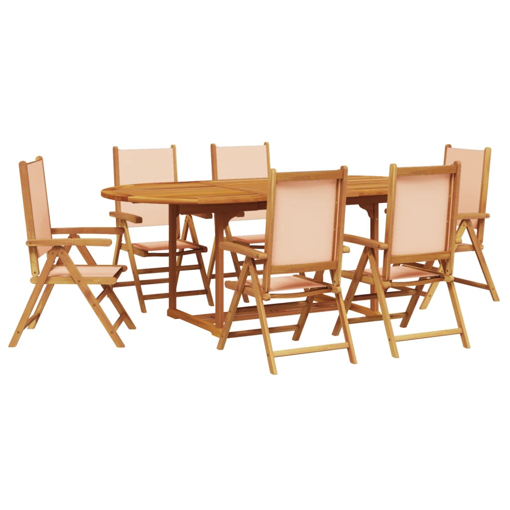 Set de comedor de jardín 7 pzas tela madera maciza beige V3550 Vetonek