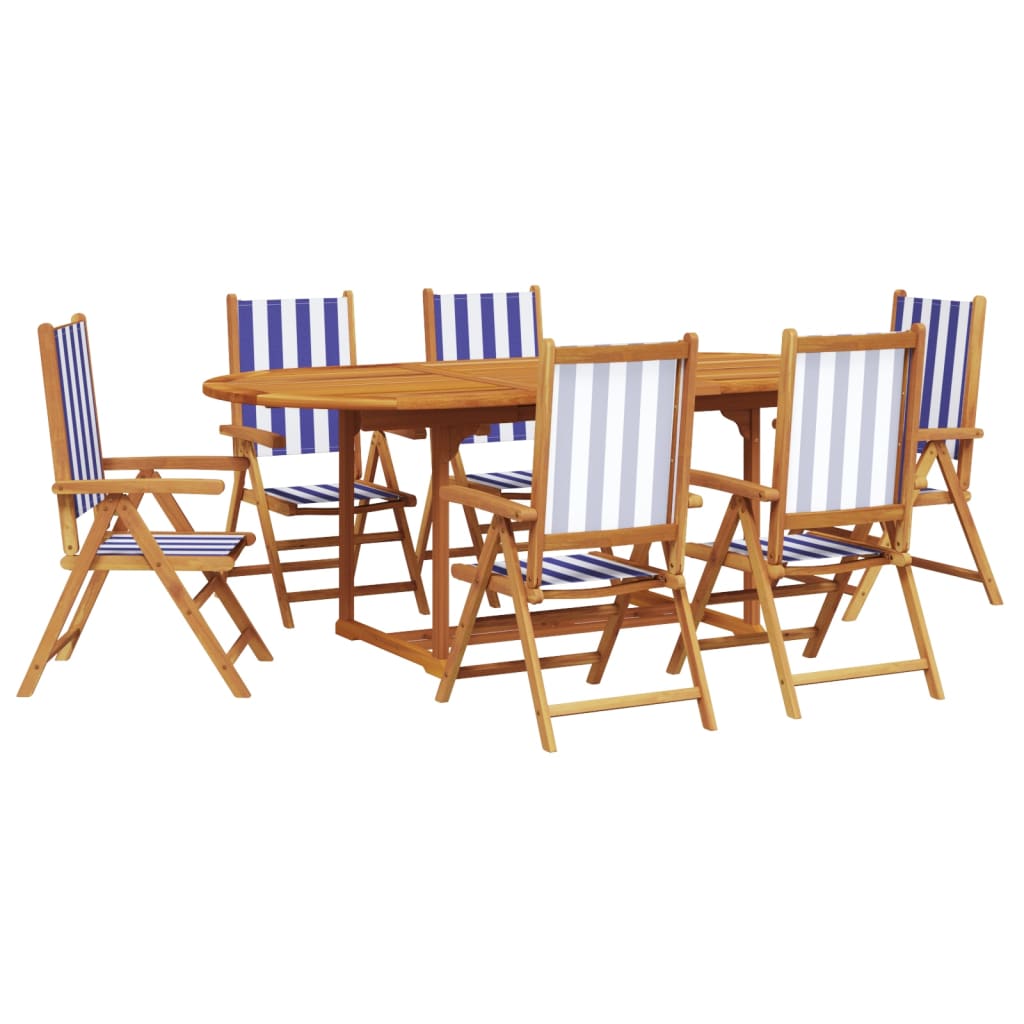 Set de comedor de jardín 7 pzas tela madera maciza azul blanco V3574 Vetonek