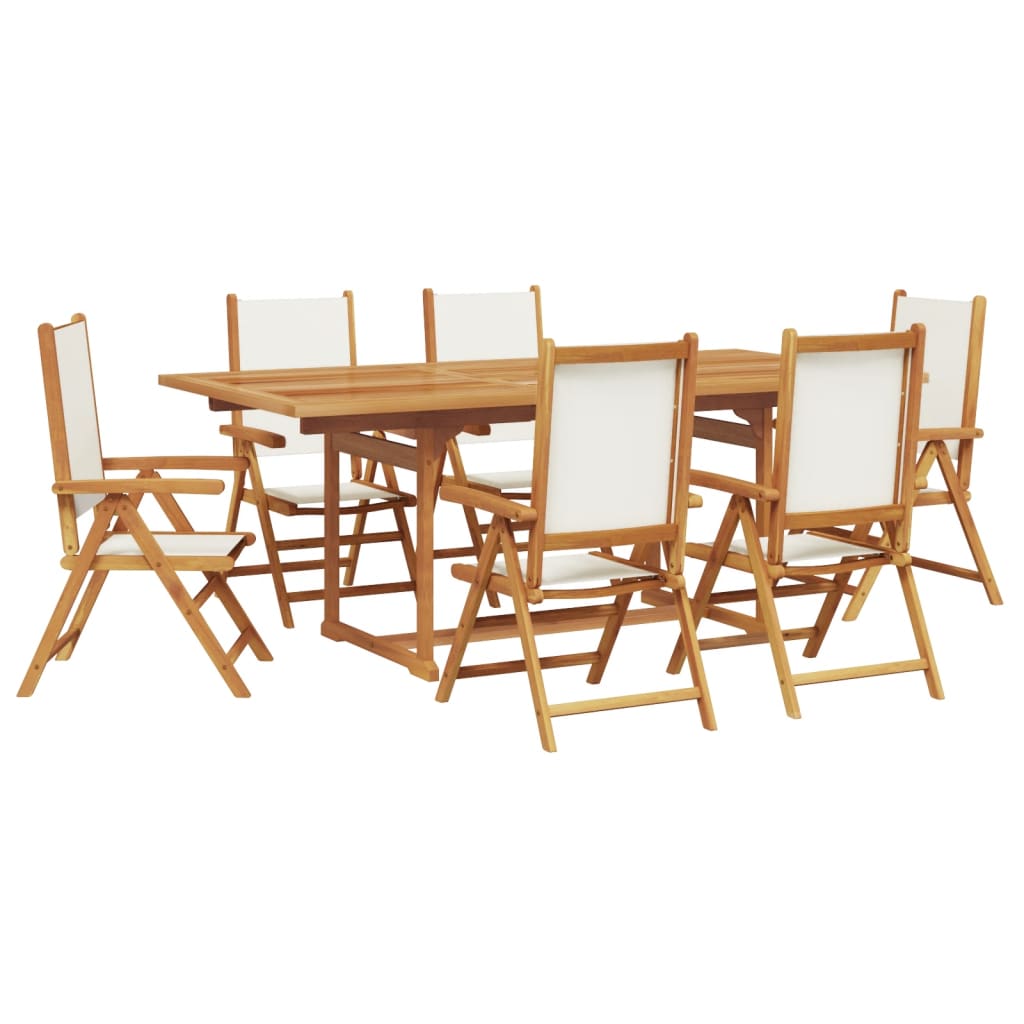 Set de comedor de jardín 7 pzas tela madera maciza blanco crema V3642 Vetonek