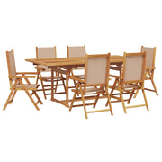 Set de comedor de jardín 7 pzas tela madera maciza beige V3673 Vetonek