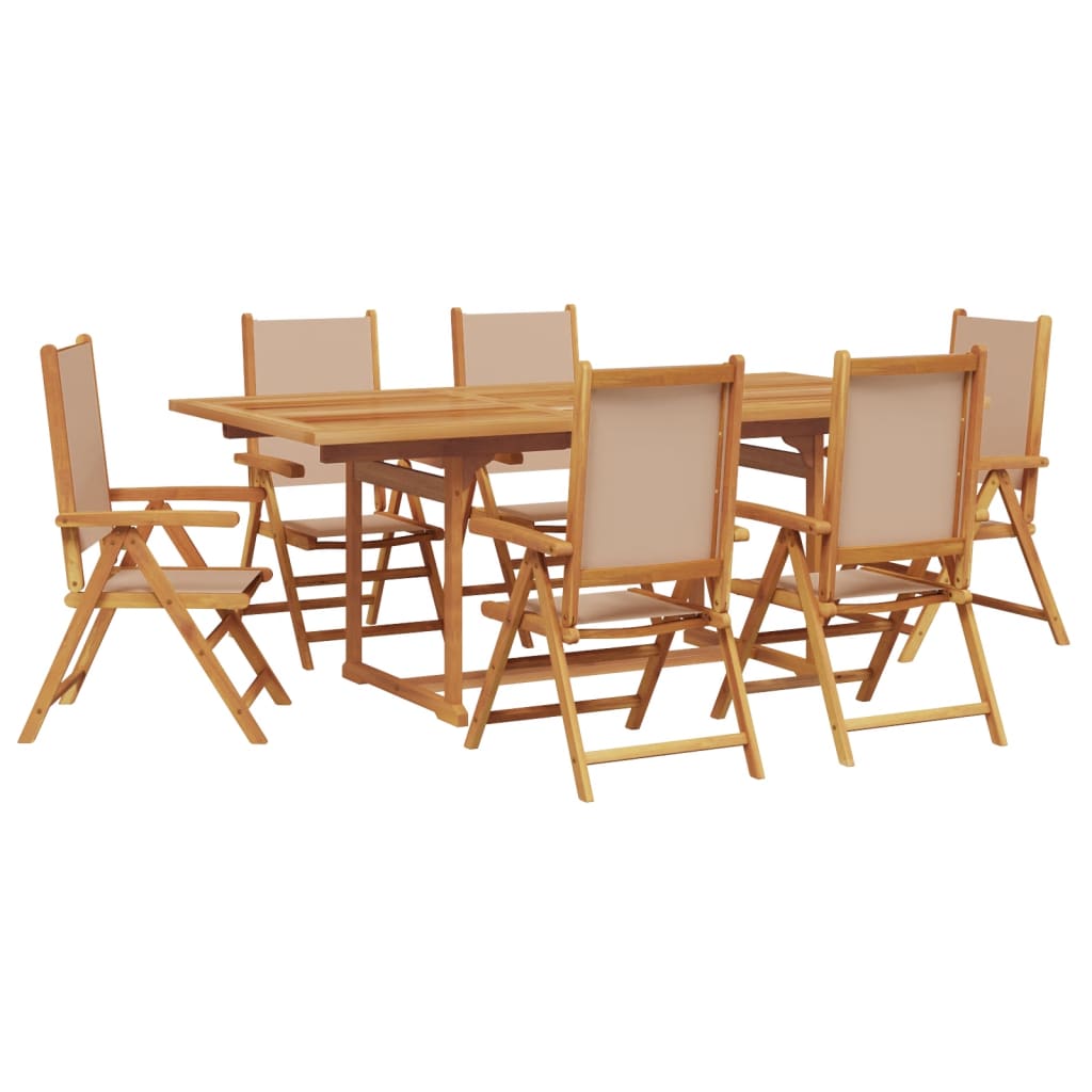Set de comedor de jardín 7 pzas tela madera maciza beige V3673 Vetonek
