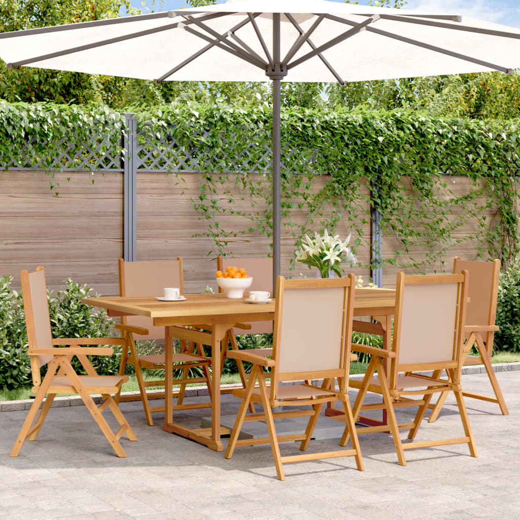 Set de comedor de jardín 7 pzas tela madera maciza beige V3673 Vetonek