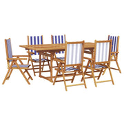 Set de comedor de jardín 7 pzas tela madera maciza azul blanco V3697 Vetonek