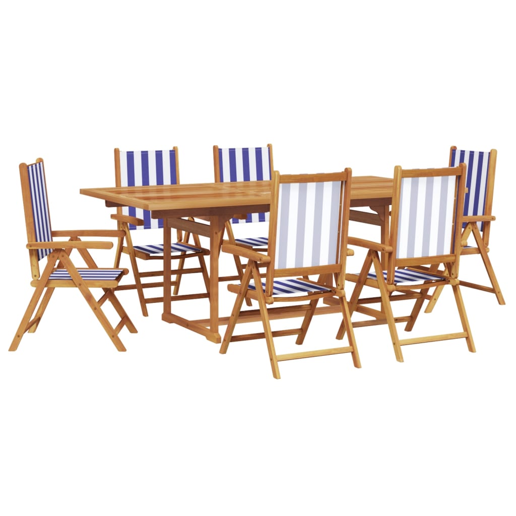 Set de comedor de jardín 7 pzas tela madera maciza azul blanco V3697 Vetonek