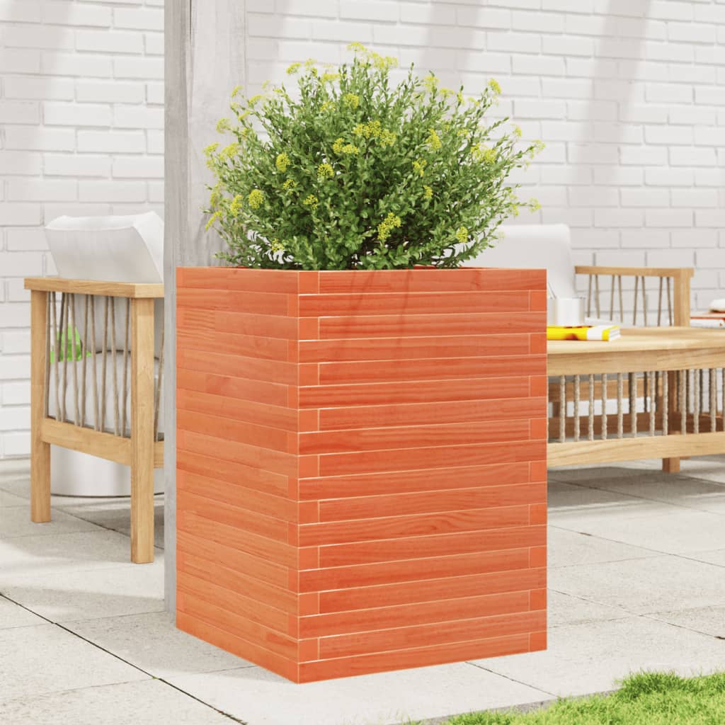 Vetonek Jardinera madera maciza de pino marrón cera 50x50x68,5 cm