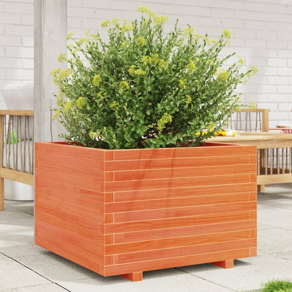 Vetonek Jardinera madera maciza de pino marrón cera 70x70x49,5 cm