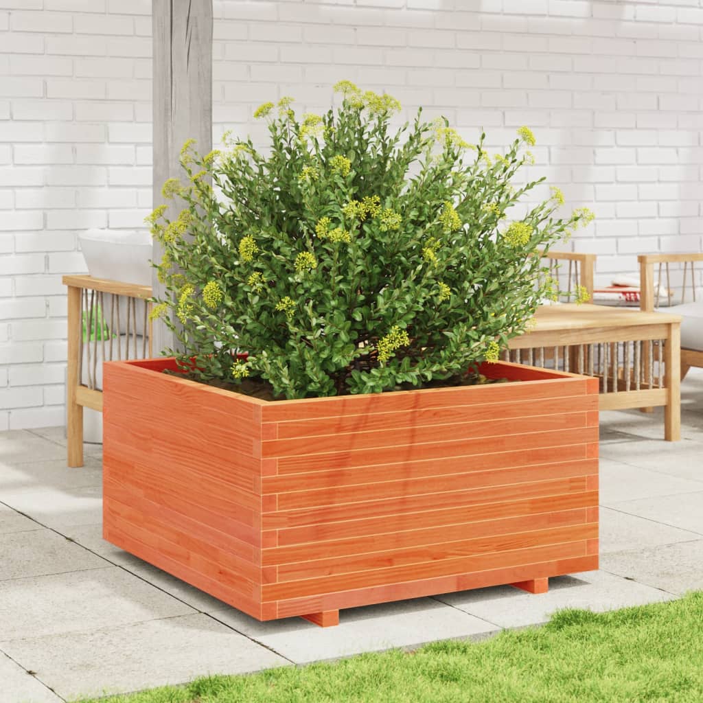 Jardinera madera maciza de pino marrón cera 90x90x49,5 cm v6667 - Vetonek