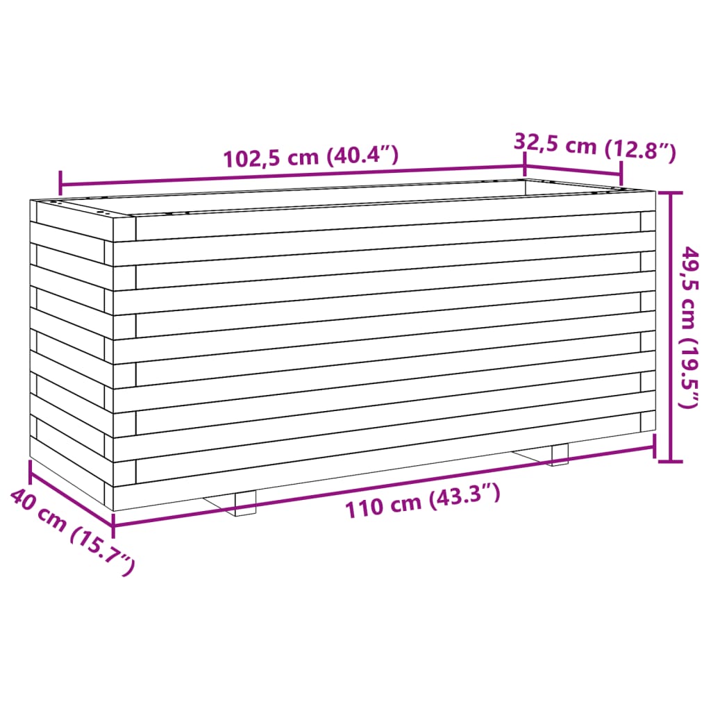 Jardinière en pin blanc massif 110x40x49,5 cm V6902 Vetonek