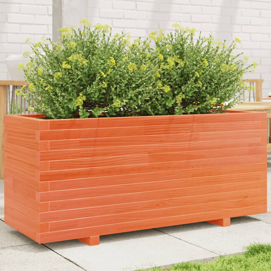 Vetonek Jardinera madera maciza de pino marrón cera 110x40x49,5 cm