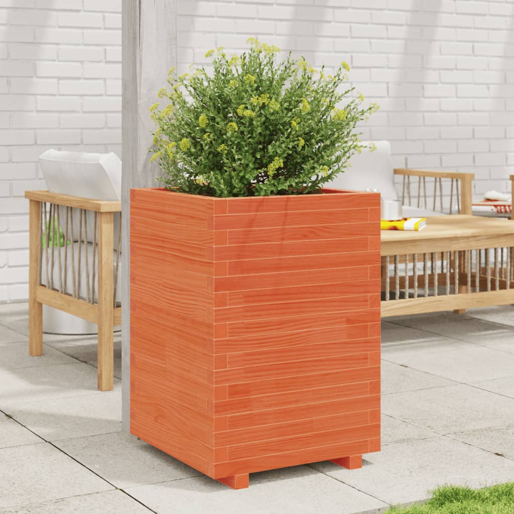 Vetonek Jardinera madera maciza de pino marrón cera 50x50x72,5 cm