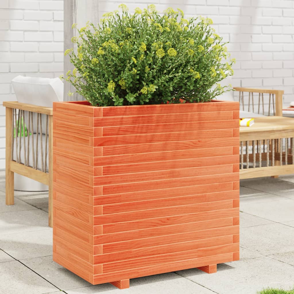 Vetonek Jardinera madera maciza de pino marrón cera 70x40x72,5 cm