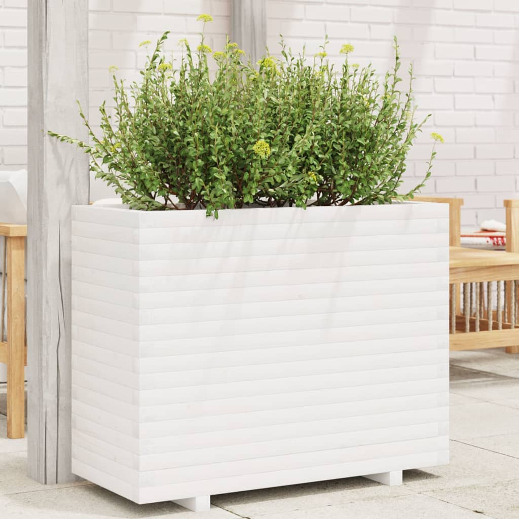 Vetonek Jardinera de madera maciza de pino blanca 90x40x72 cm