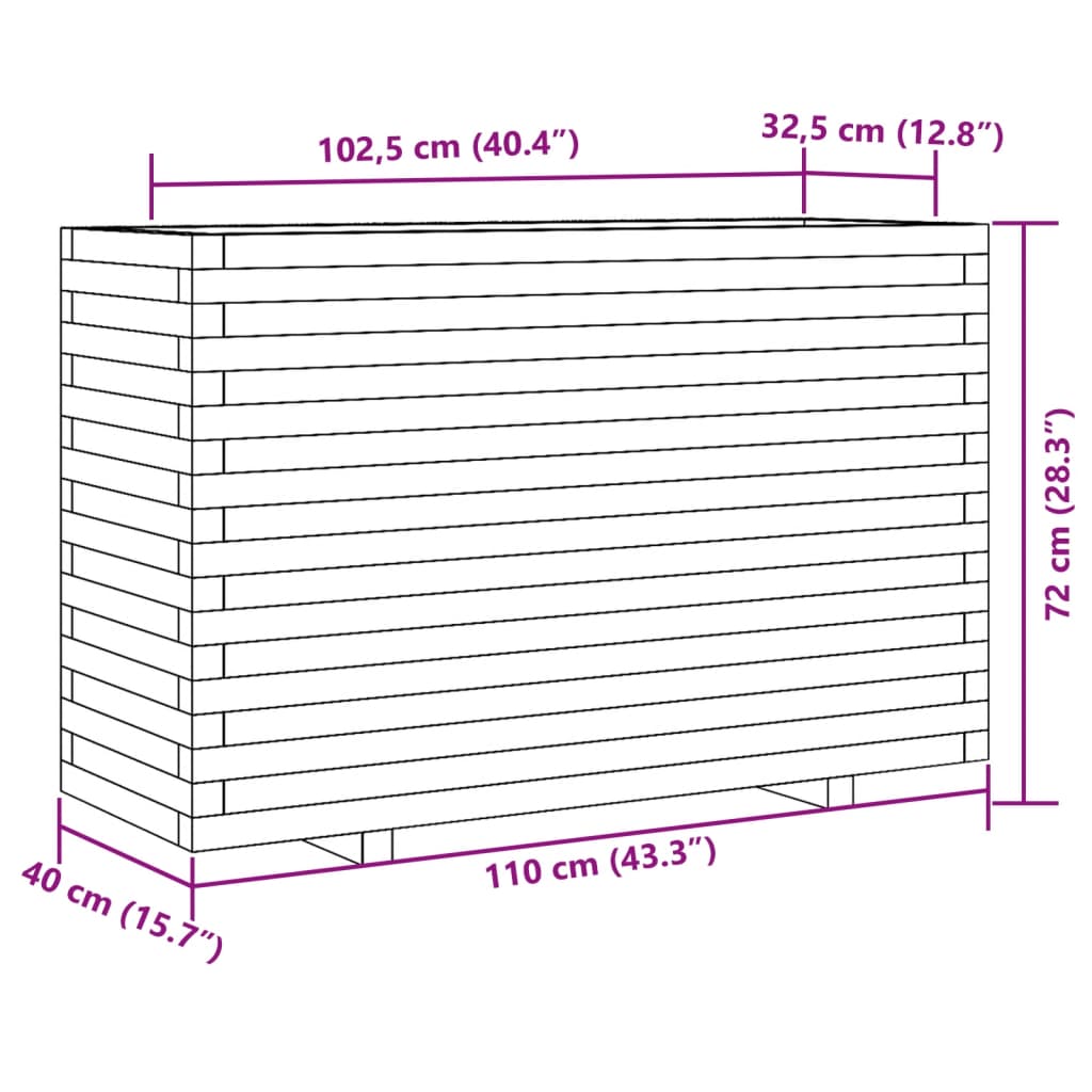 Jardinière en pin blanc massif 110x40x72 cm V7701 Vetonek