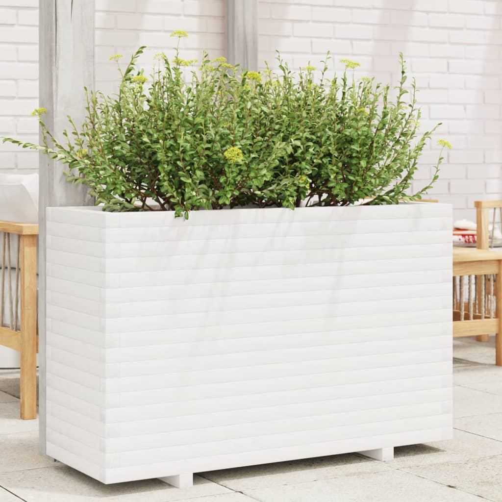 Jardinera de madera maciza de pino blanca 110x40x72 cm V7701 Vetonek